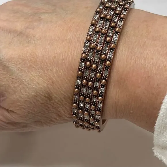 bronze bangle bracelets set of five 5 costume jewelry trendy versatile boho - Picture 5 of 9